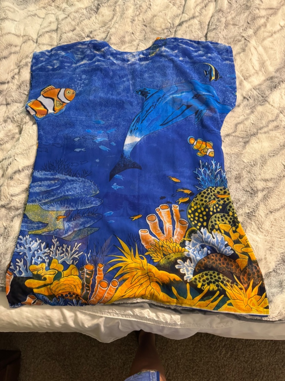 Vintage Barefoot Attitude Blue Dolphin Beach Cover Up Tunic Size M - Picture 11 of 11